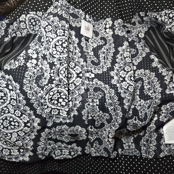 Cabi Black White Polka Dot Jacquard Jacket Blazer Size 4 Style 5156 Collarless - Picture 9 of 9